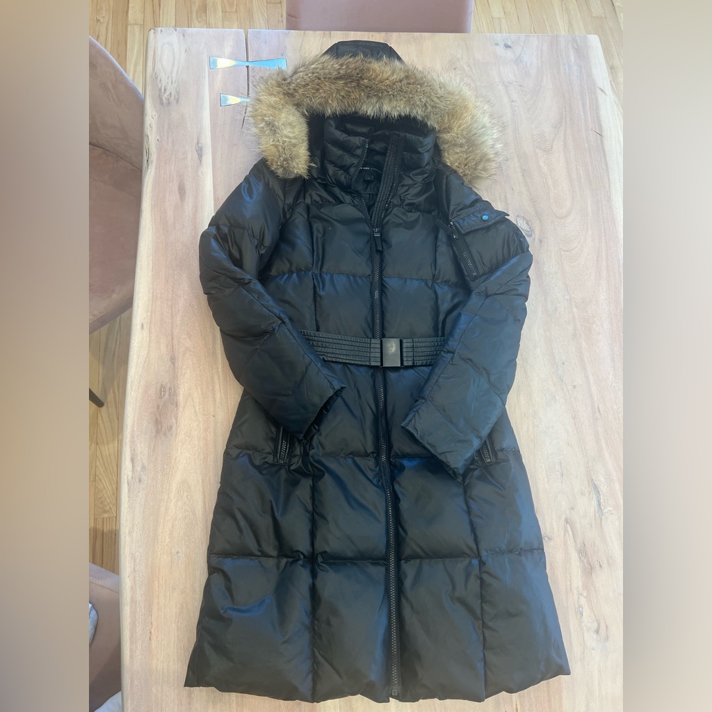 Andrew Marc Women’s Knee Length Down Coat With Genuine Fur Hood